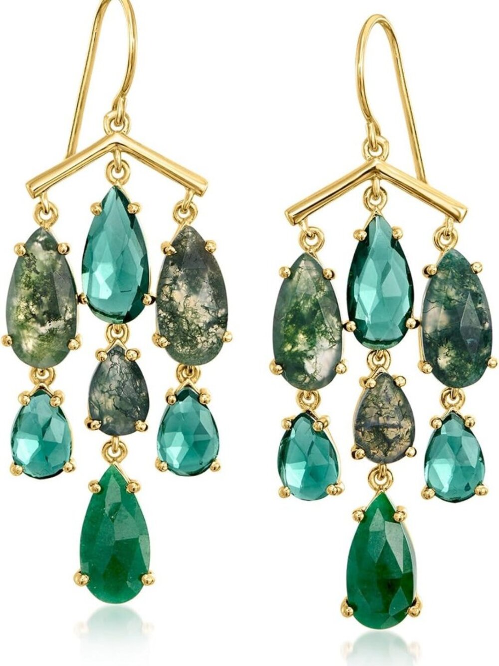 Elegant 14kt Yellow Gold-Plated Chandelier Earrings with Natural & Simulated
